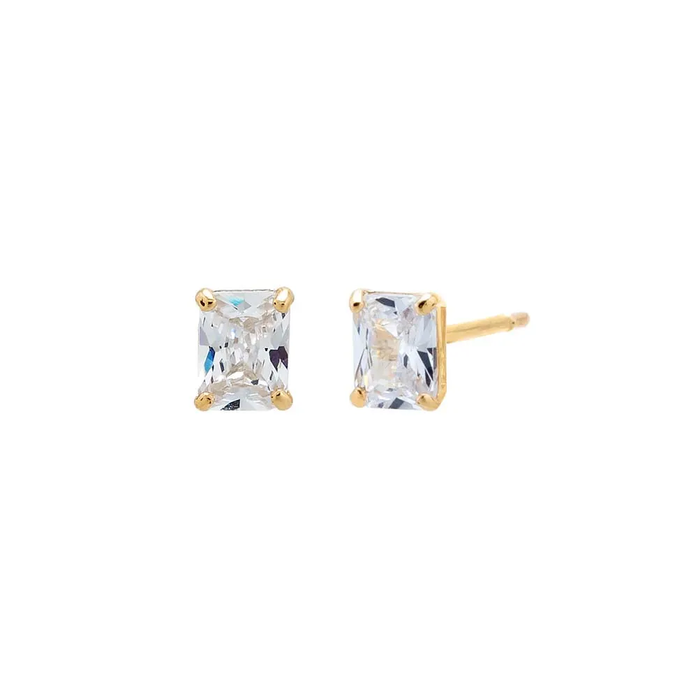 CZ Baguette Shape Stud Earring 14K