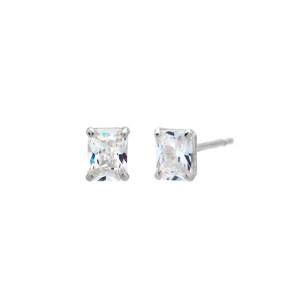 CZ Baguette Shape Stud Earring 14K