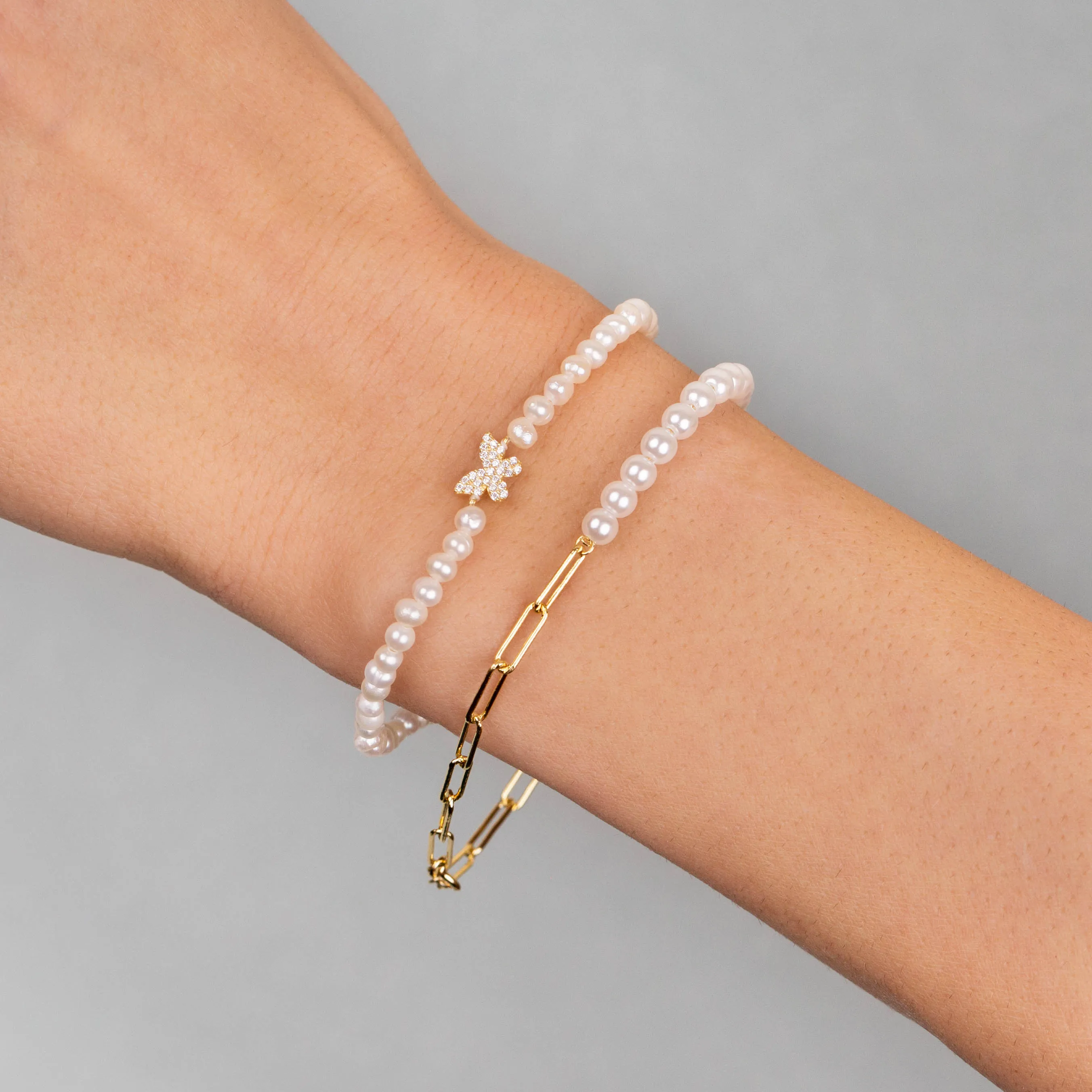 CZ Butterfly Pearl Bracelet