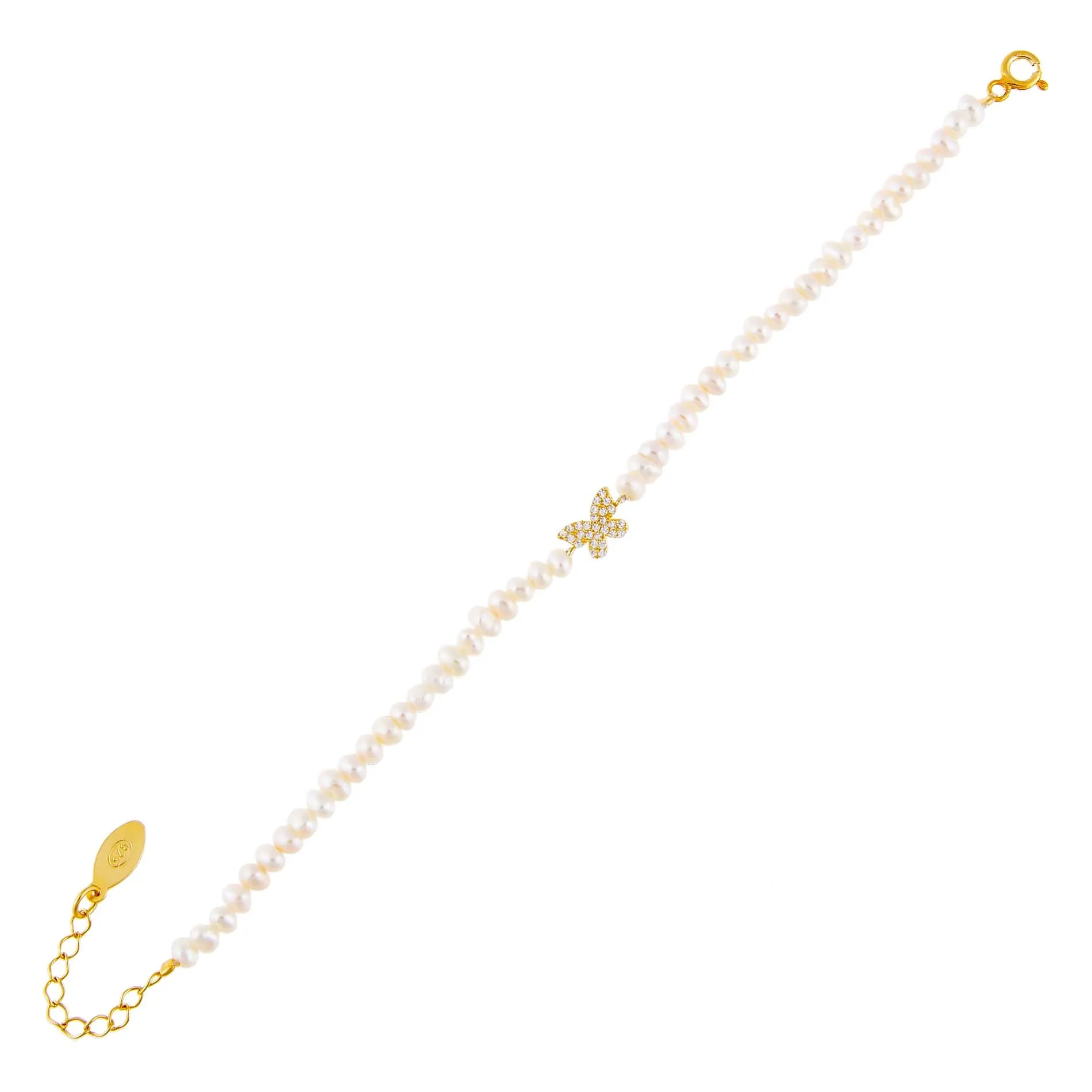 CZ Butterfly Pearl Bracelet