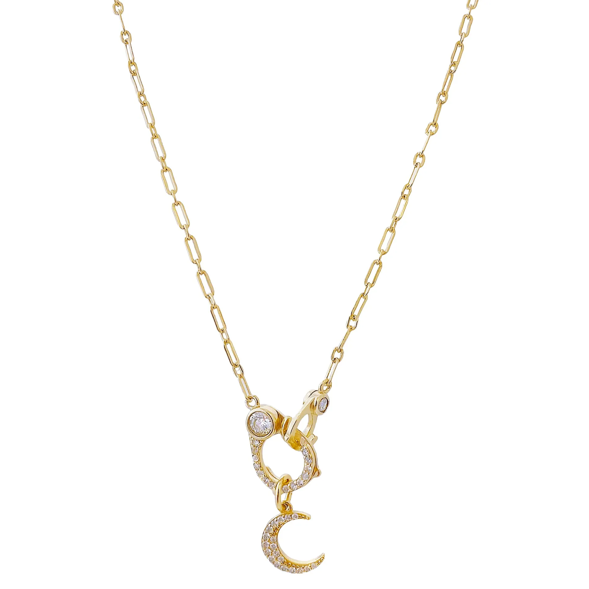 CZ Crescent X Handcuff Necklace