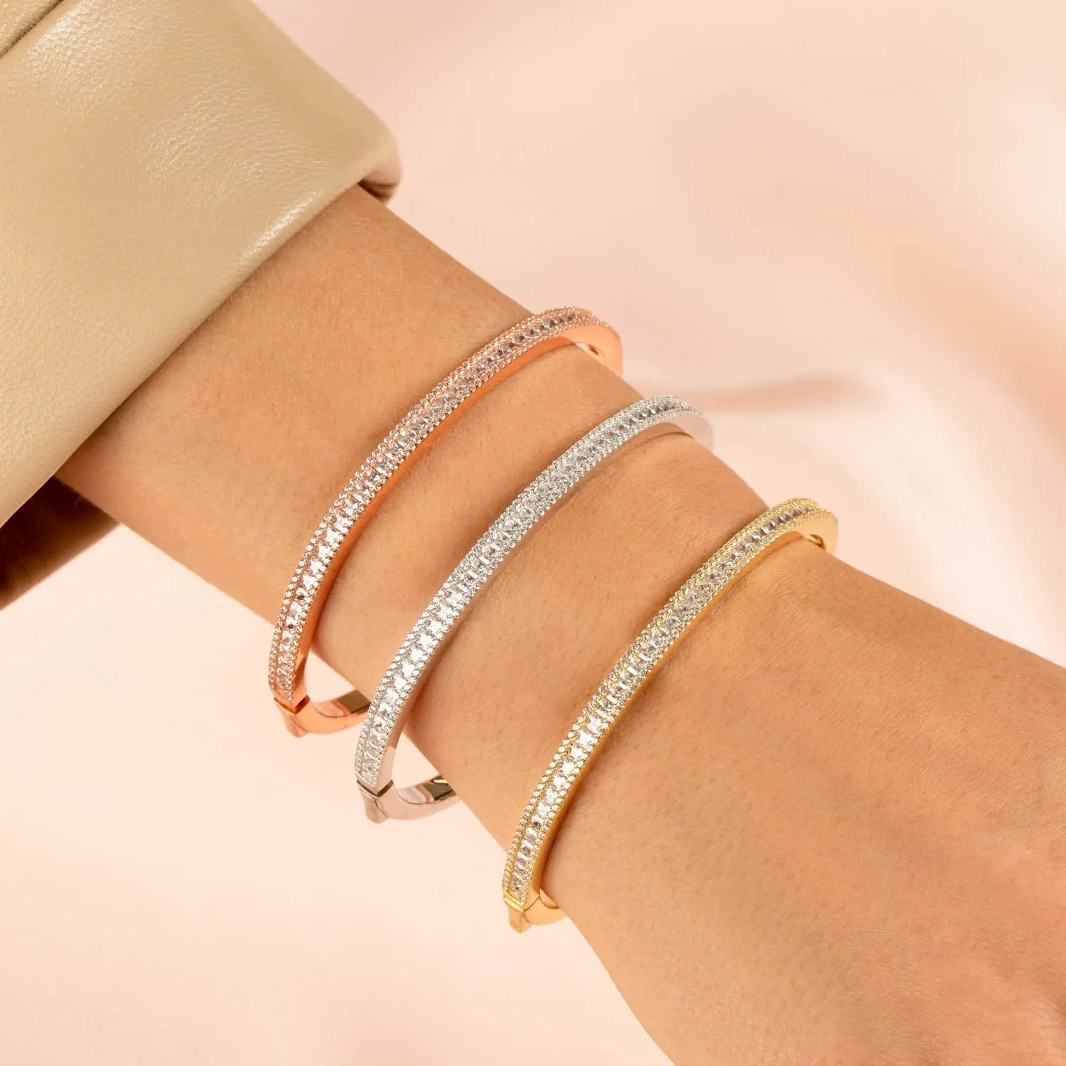 CZ Princess Cut x Round Bangle