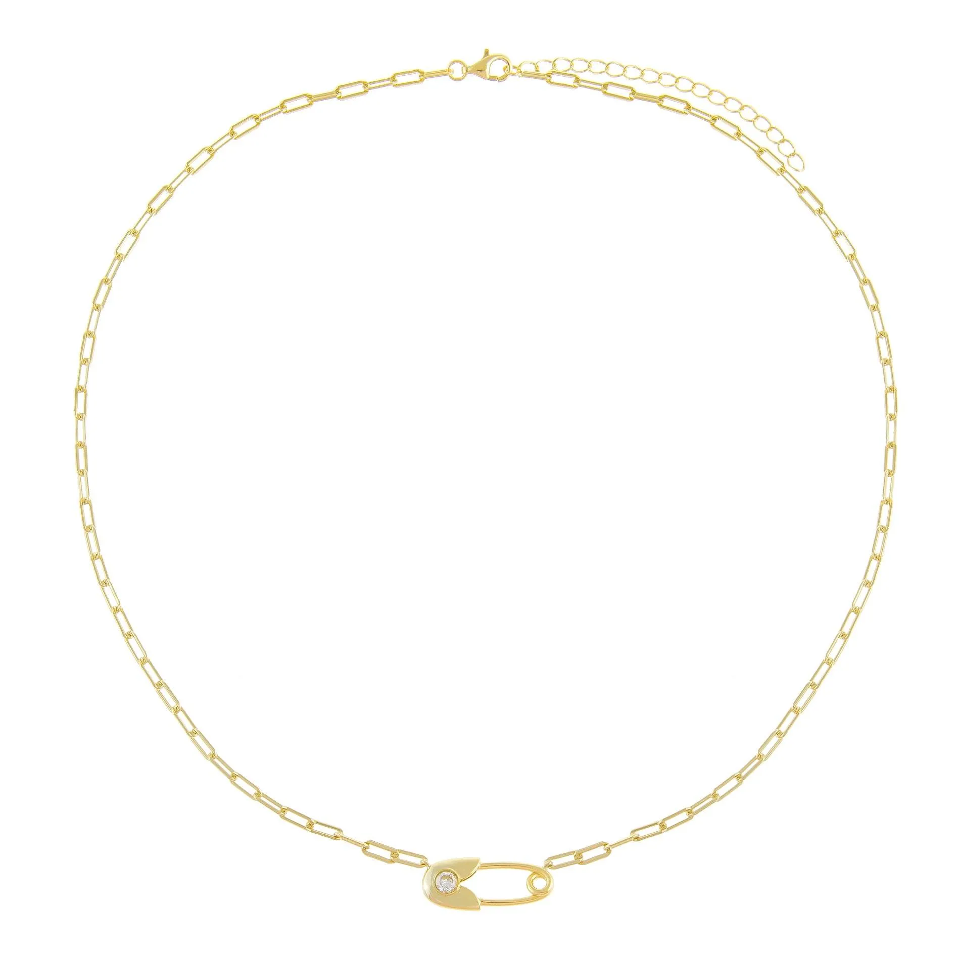 CZ Safety Pin Link Necklace