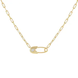 CZ Safety Pin Link Necklace