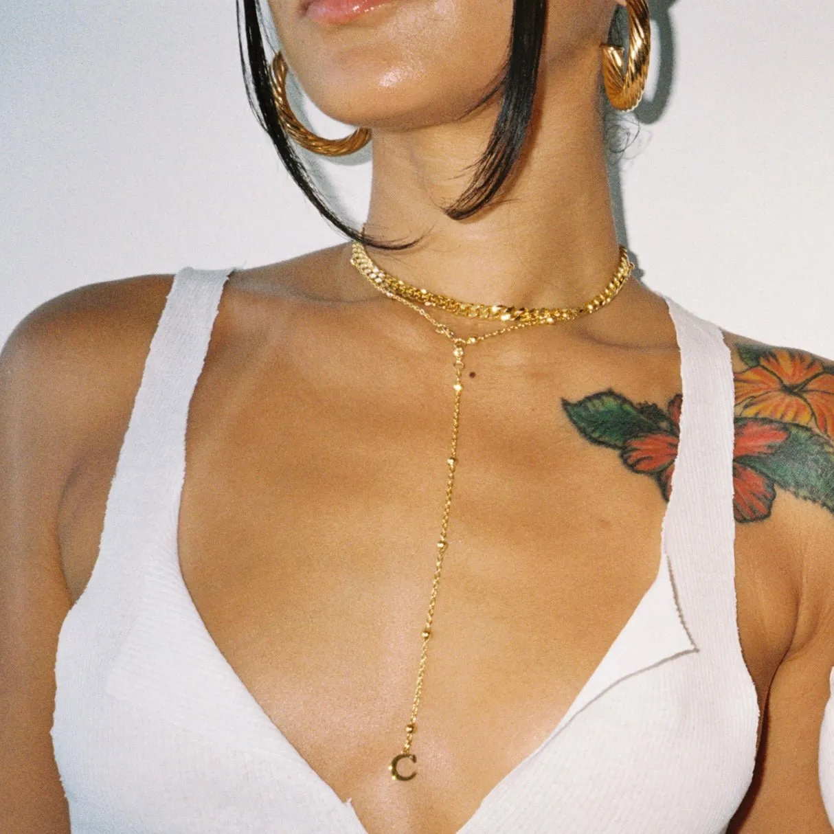 Dainty Necklace with Initial Back Chain