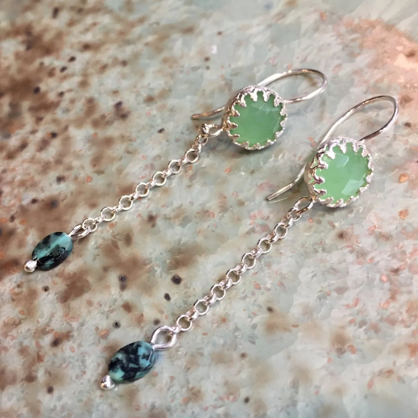 Dangle Chain Jade Earrings - Early Dawn.