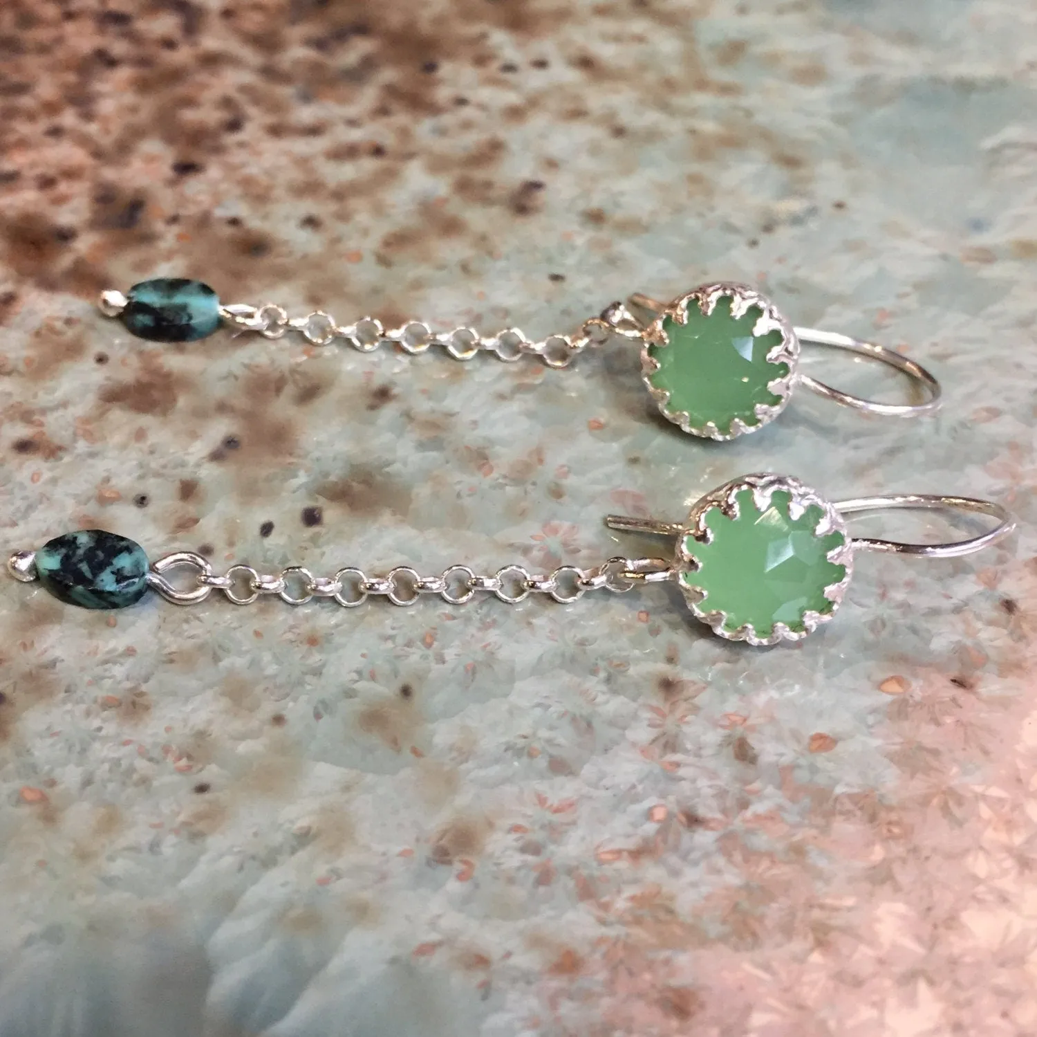 Dangle Chain Jade Earrings - Early Dawn.