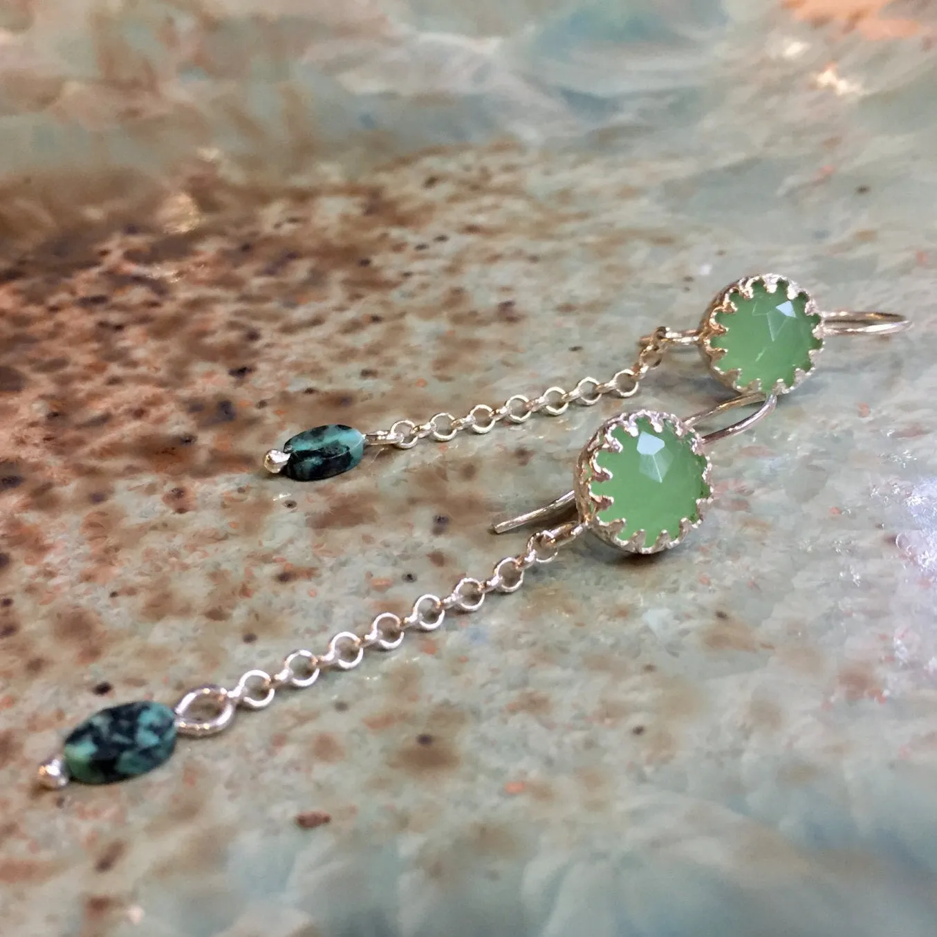 Dangle Chain Jade Earrings - Early Dawn.