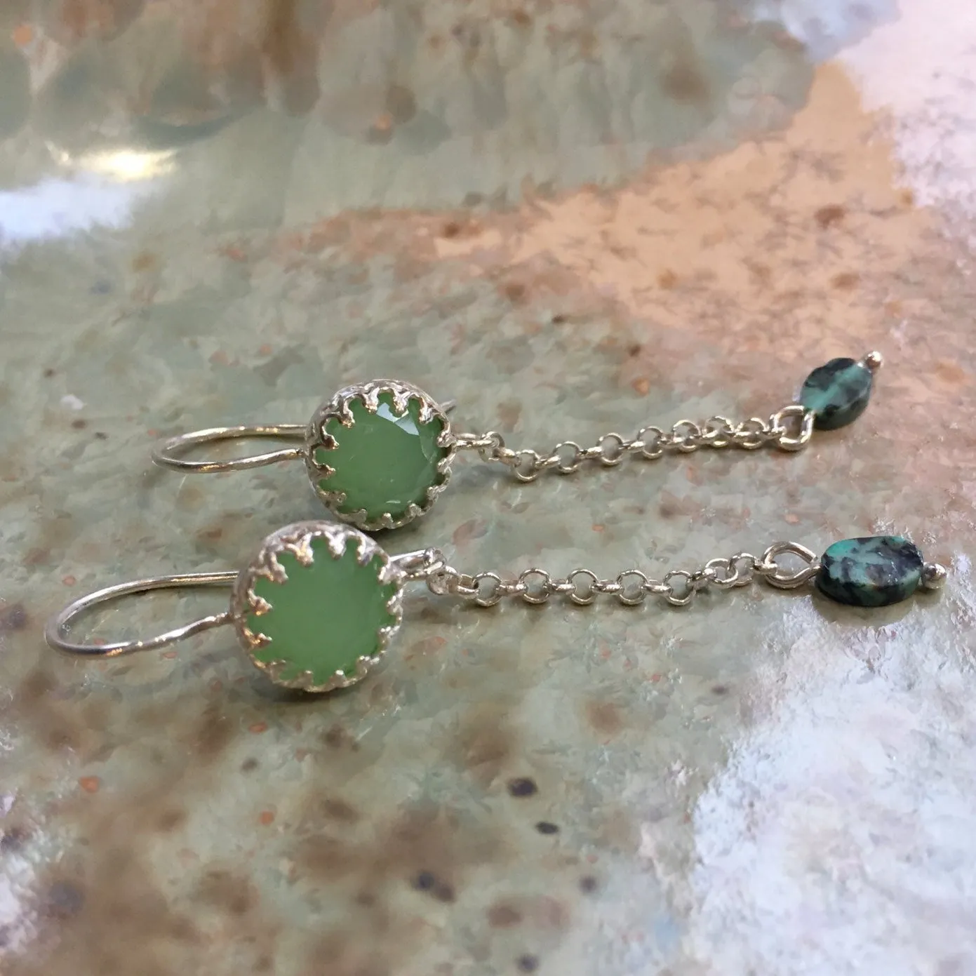 Dangle Chain Jade Earrings - Early Dawn.