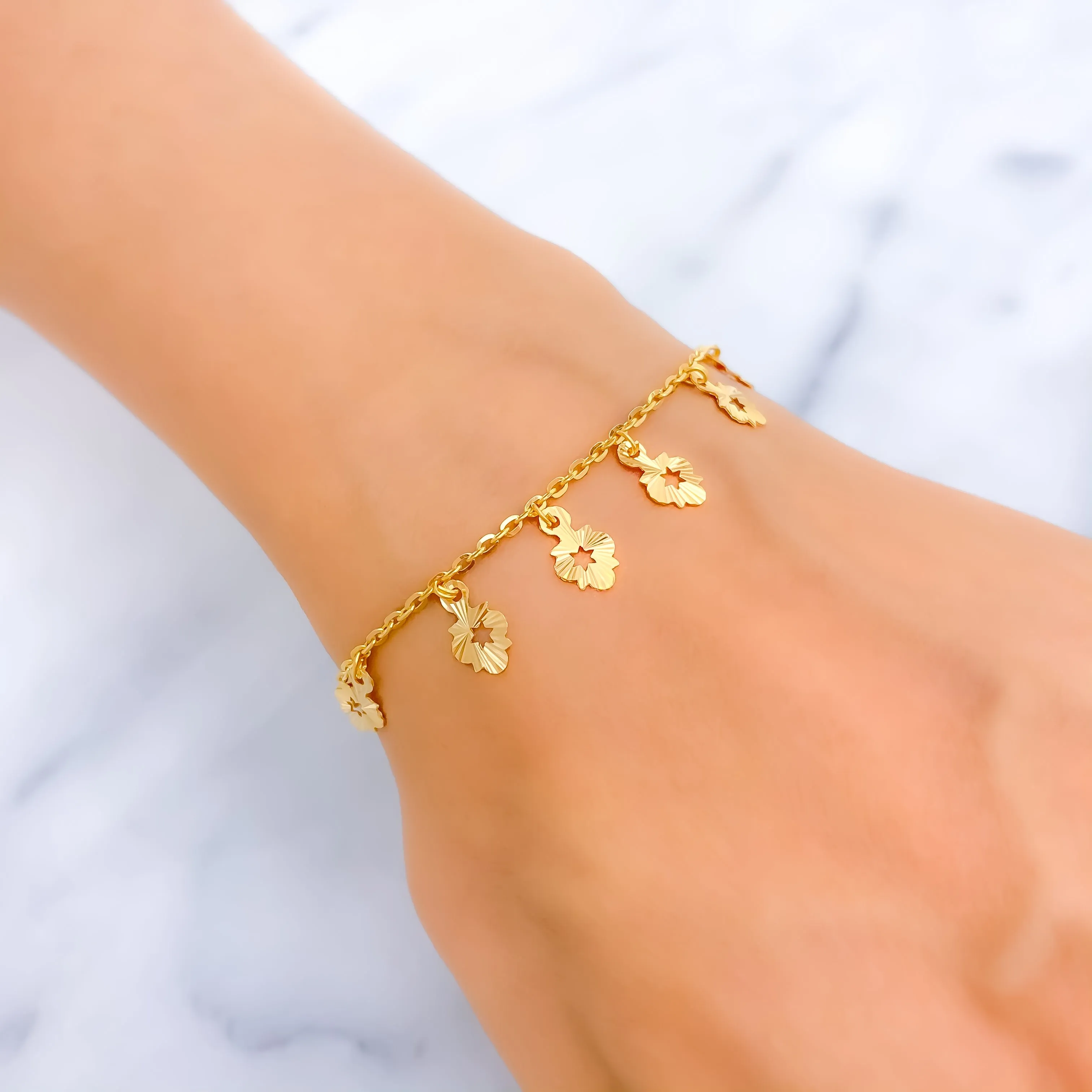 Dangling Detailed 22K Gold Charm Bracelet
