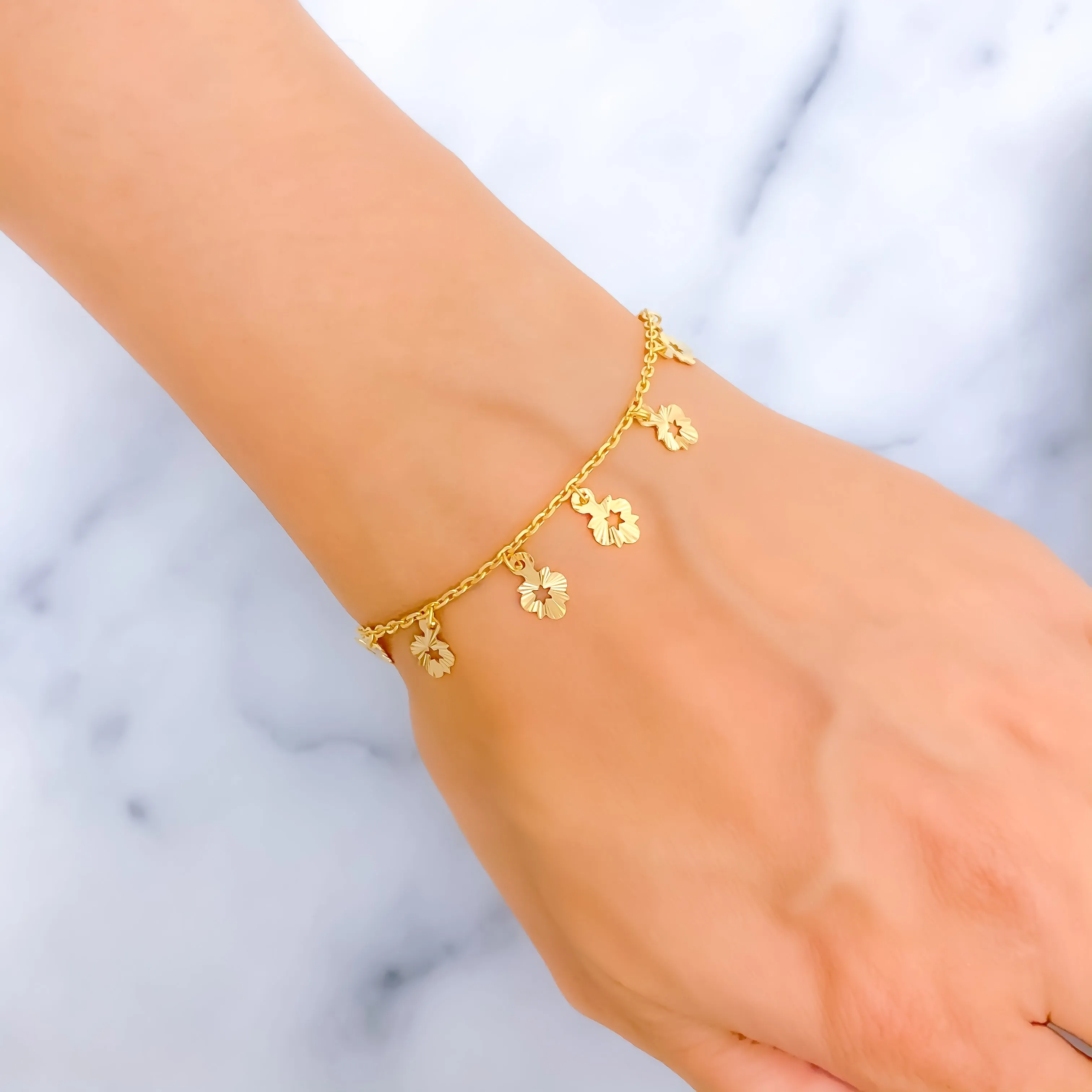 Dangling Detailed 22K Gold Charm Bracelet