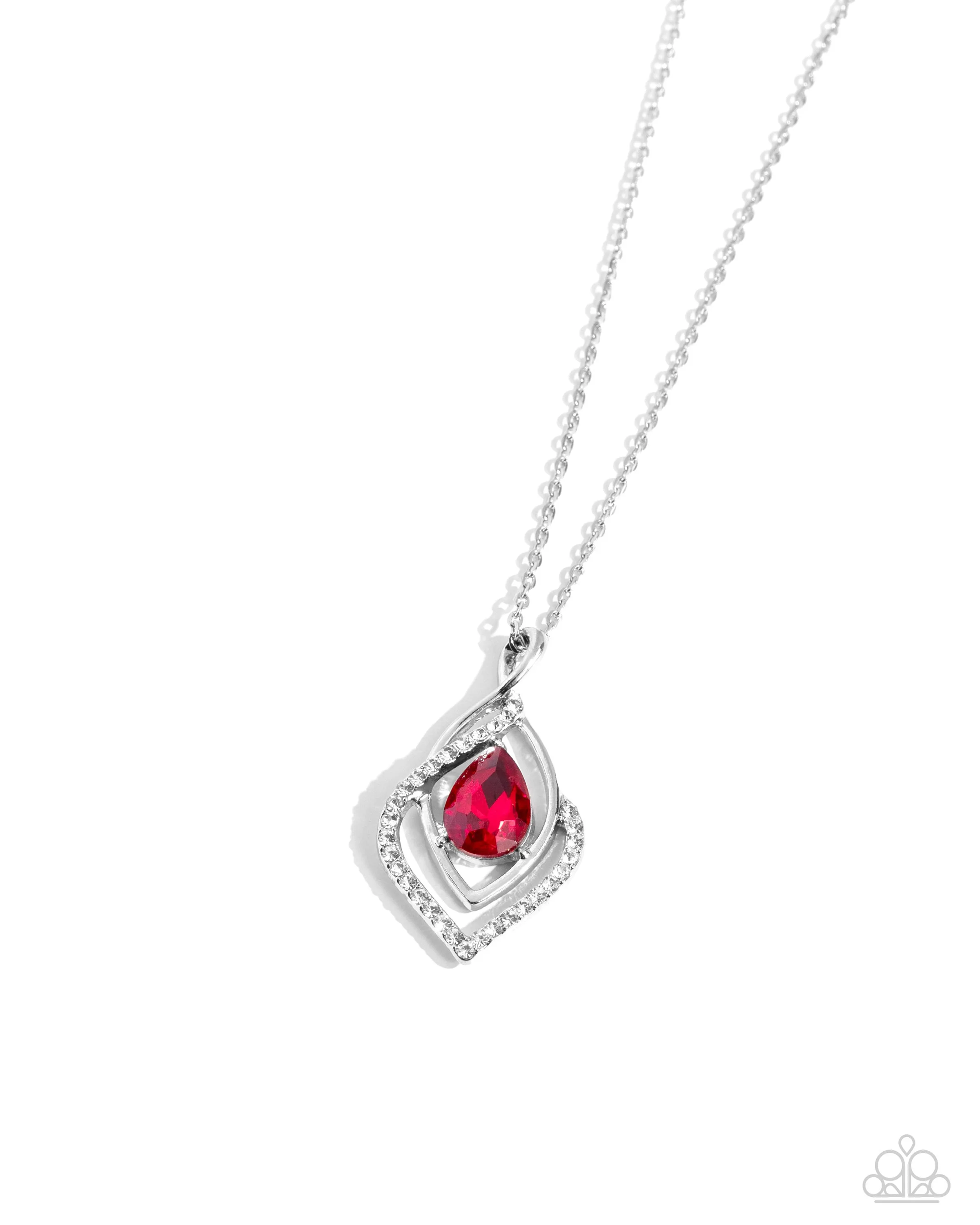 Dauntless Demure - Red - Oversized Teardrop Gem Paparazzi Necklace