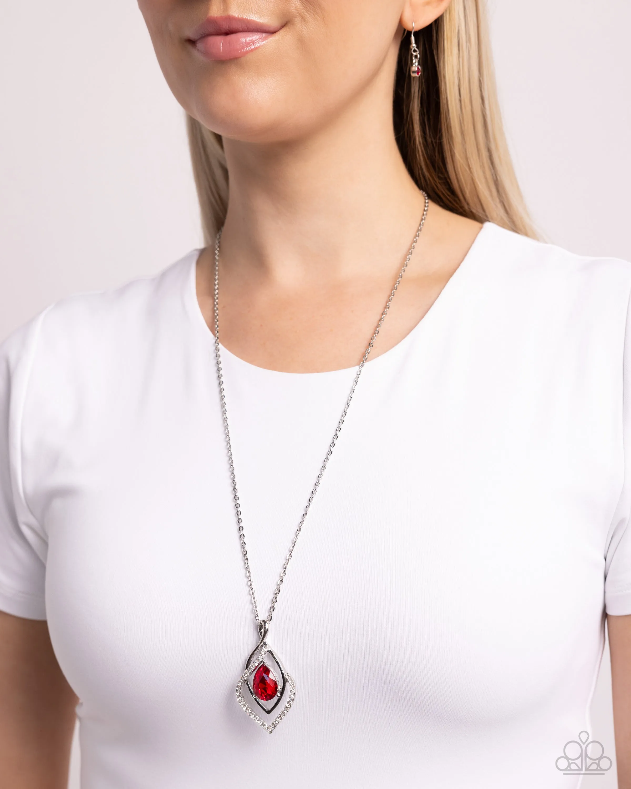Dauntless Demure - Red - Oversized Teardrop Gem Paparazzi Necklace