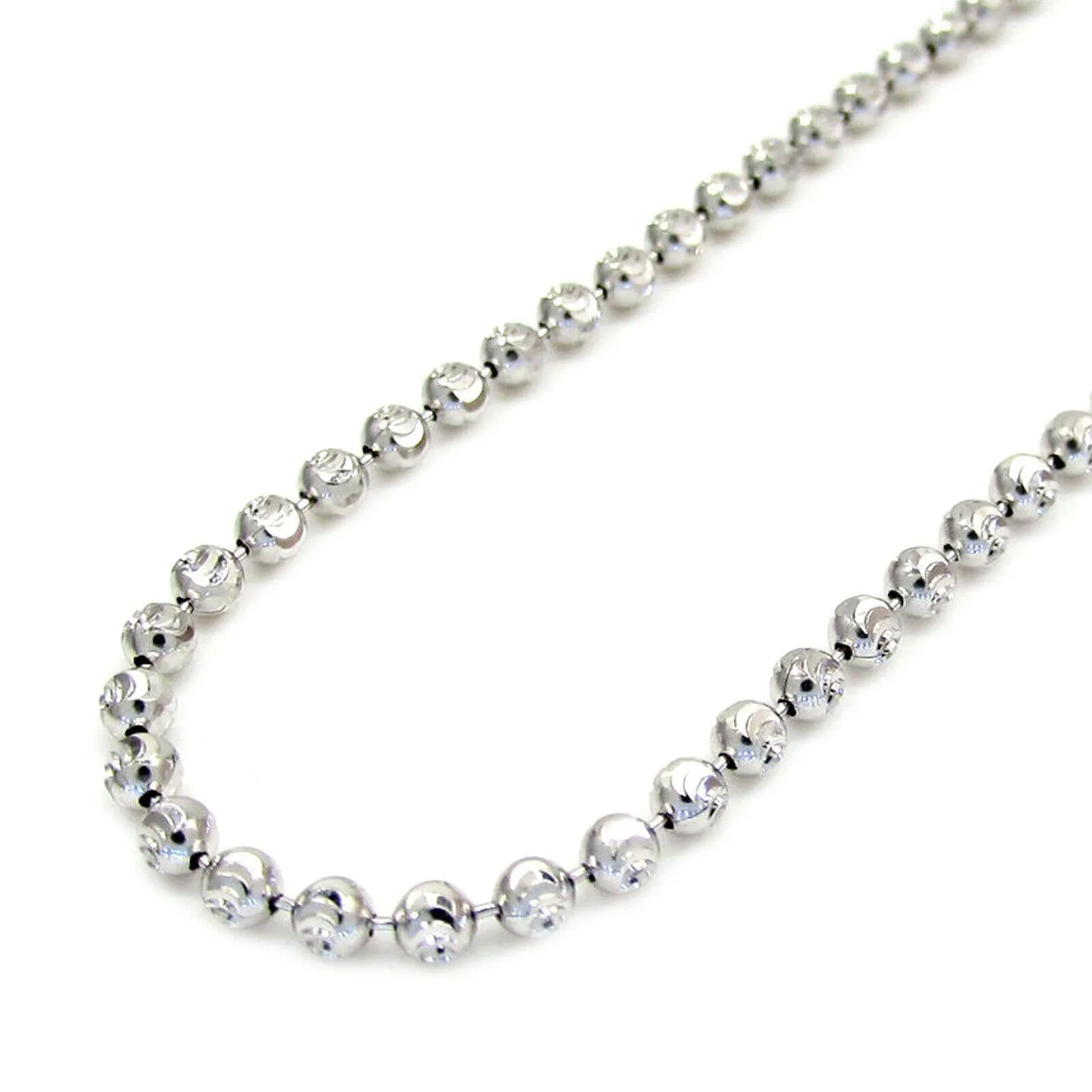 Dazzling 14K White Gold 20" 2mm Diamond Cut Moon Chain