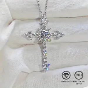 Dazzling Cross 0.5-1 Carat 925 Sterling Silver Necklace