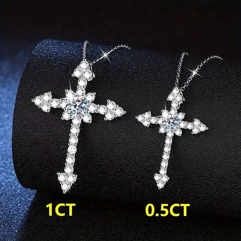 Dazzling Cross 0.5-1 Carat 925 Sterling Silver Necklace