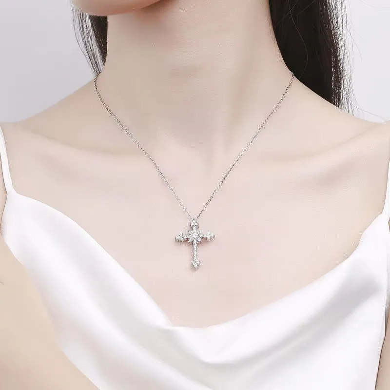 Dazzling Cross 0.5-1 Carat 925 Sterling Silver Necklace