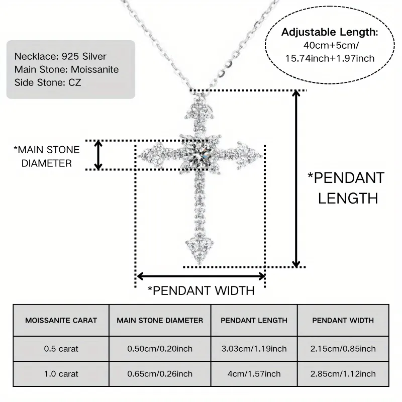 Dazzling Cross 0.5-1 Carat 925 Sterling Silver Necklace