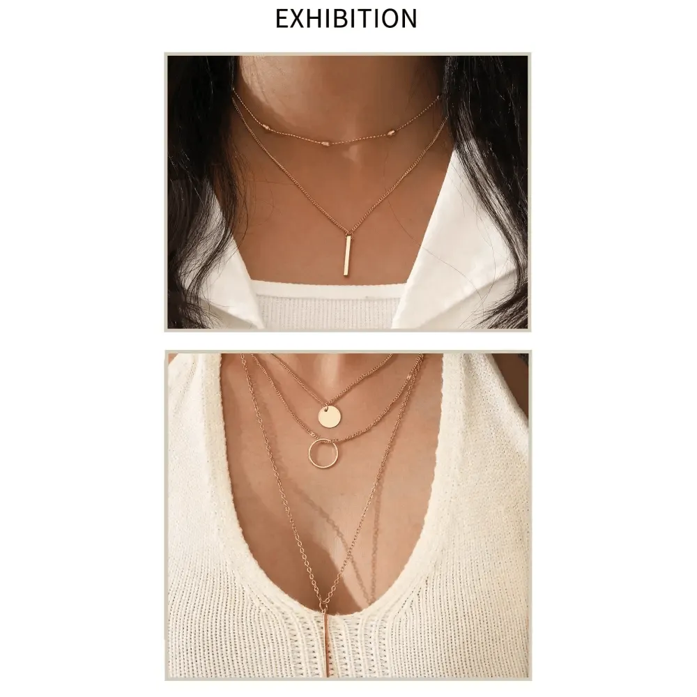 Dazzling Simple Crystal Geometric Gold Pendant Necklace Set for Women And Girls Female Vintage Jewelry