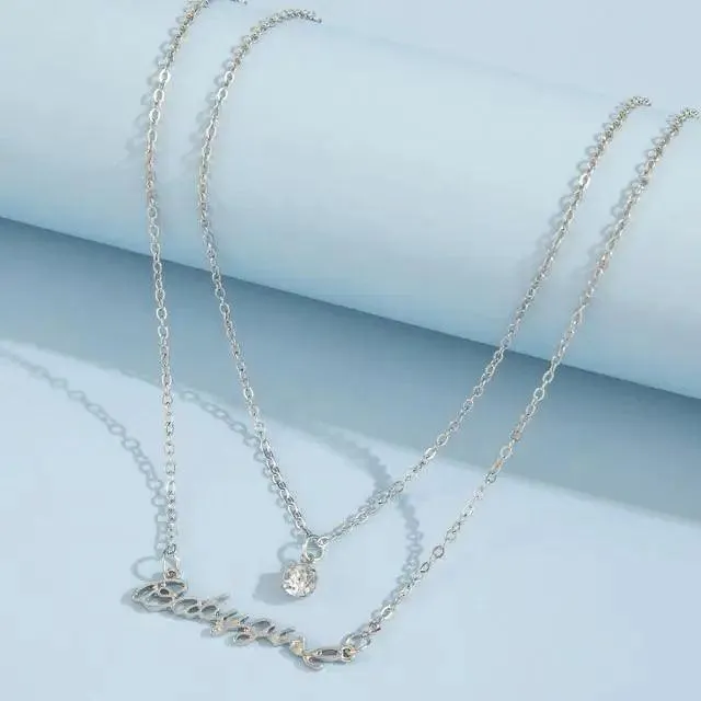 Dazzling Simple Crystal Geometric Gold Pendant Necklace Set for Women And Girls Female Vintage Jewelry