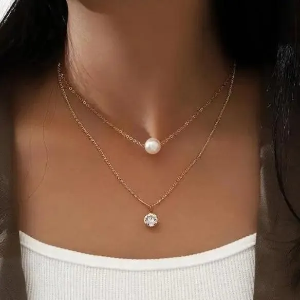 Dazzling Simple Crystal Geometric Gold Pendant Necklace Set for Women And Girls Female Vintage Jewelry