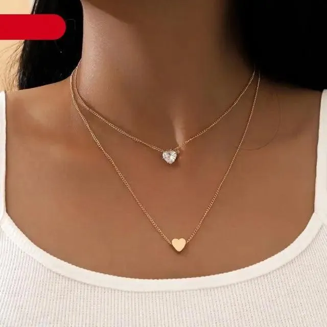 Dazzling Simple Crystal Geometric Gold Pendant Necklace Set for Women And Girls Female Vintage Jewelry