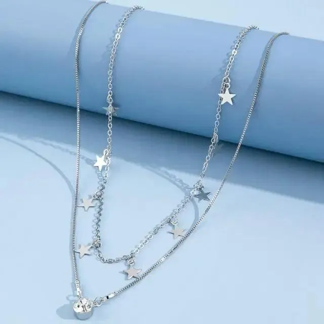Dazzling Simple Crystal Geometric Gold Pendant Necklace Set for Women And Girls Female Vintage Jewelry
