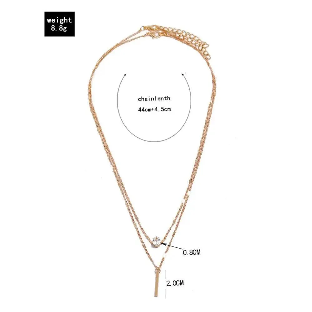 Dazzling Simple Crystal Geometric Gold Pendant Necklace Set for Women And Girls Female Vintage Jewelry