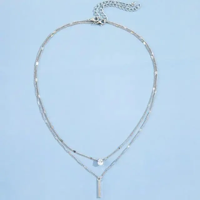 Dazzling Simple Crystal Geometric Gold Pendant Necklace Set for Women And Girls Female Vintage Jewelry