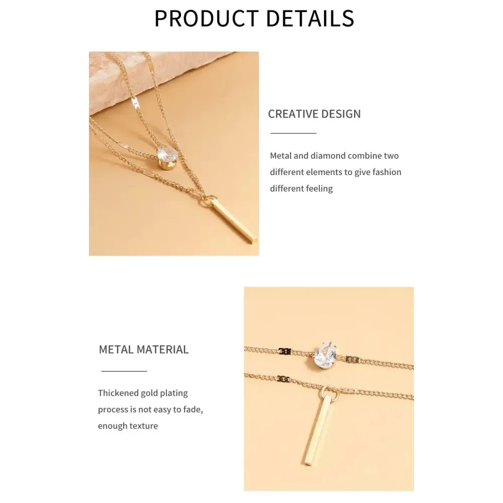 Dazzling Simple Crystal Geometric Gold Pendant Necklace Set for Women And Girls Female Vintage Jewelry