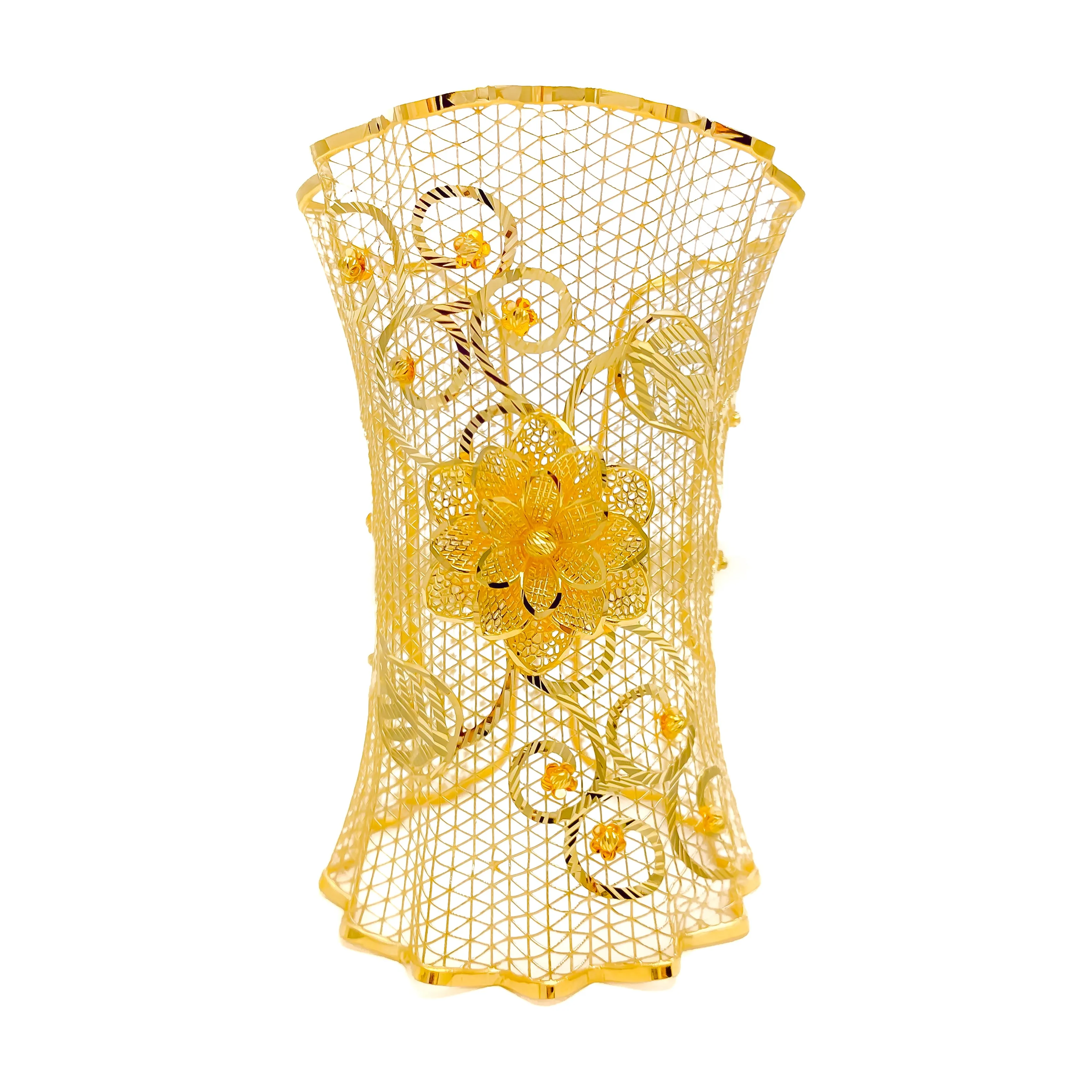 Decadent Netted Floral Vine 21K Gold Bangle Bracelet