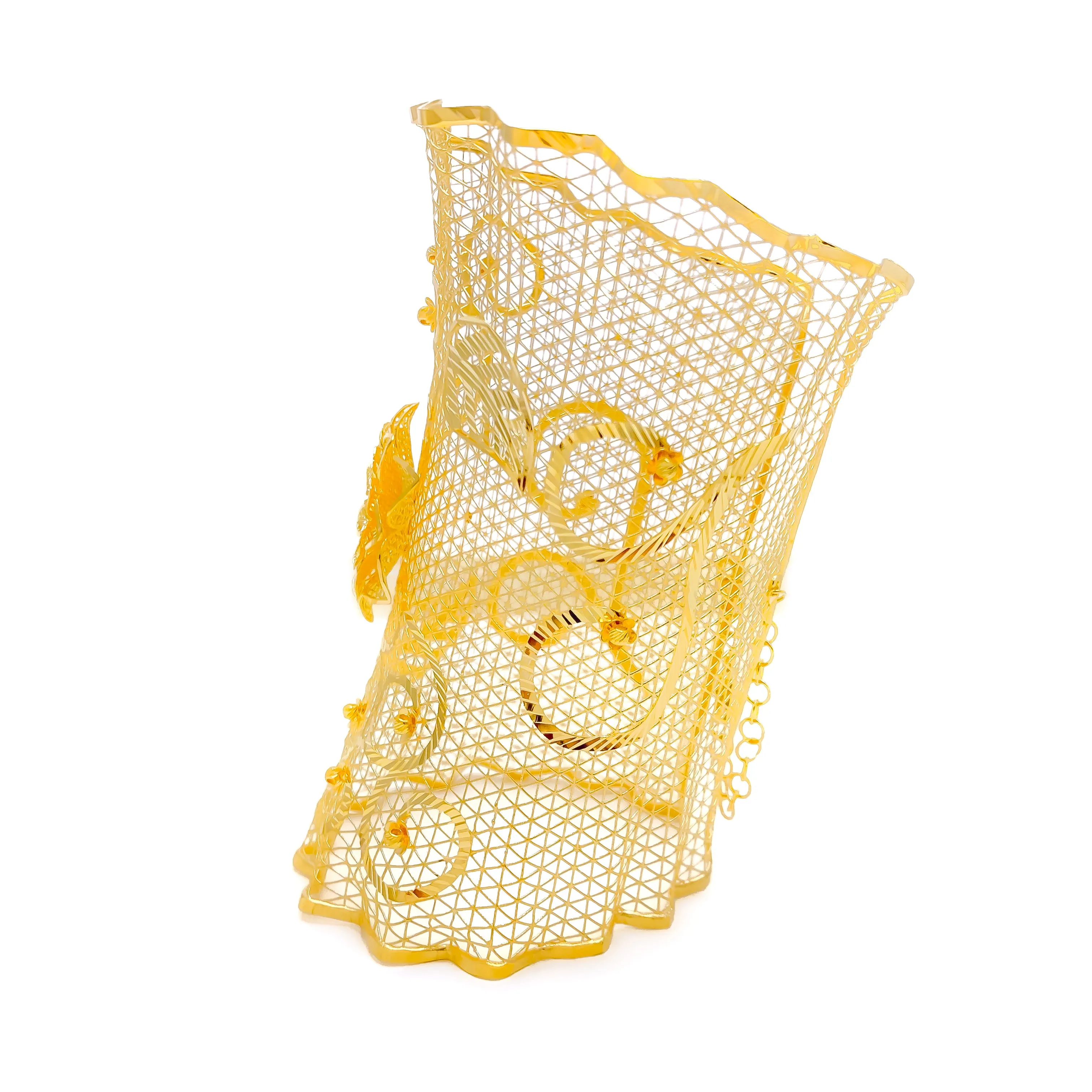 Decadent Netted Floral Vine 21K Gold Bangle Bracelet