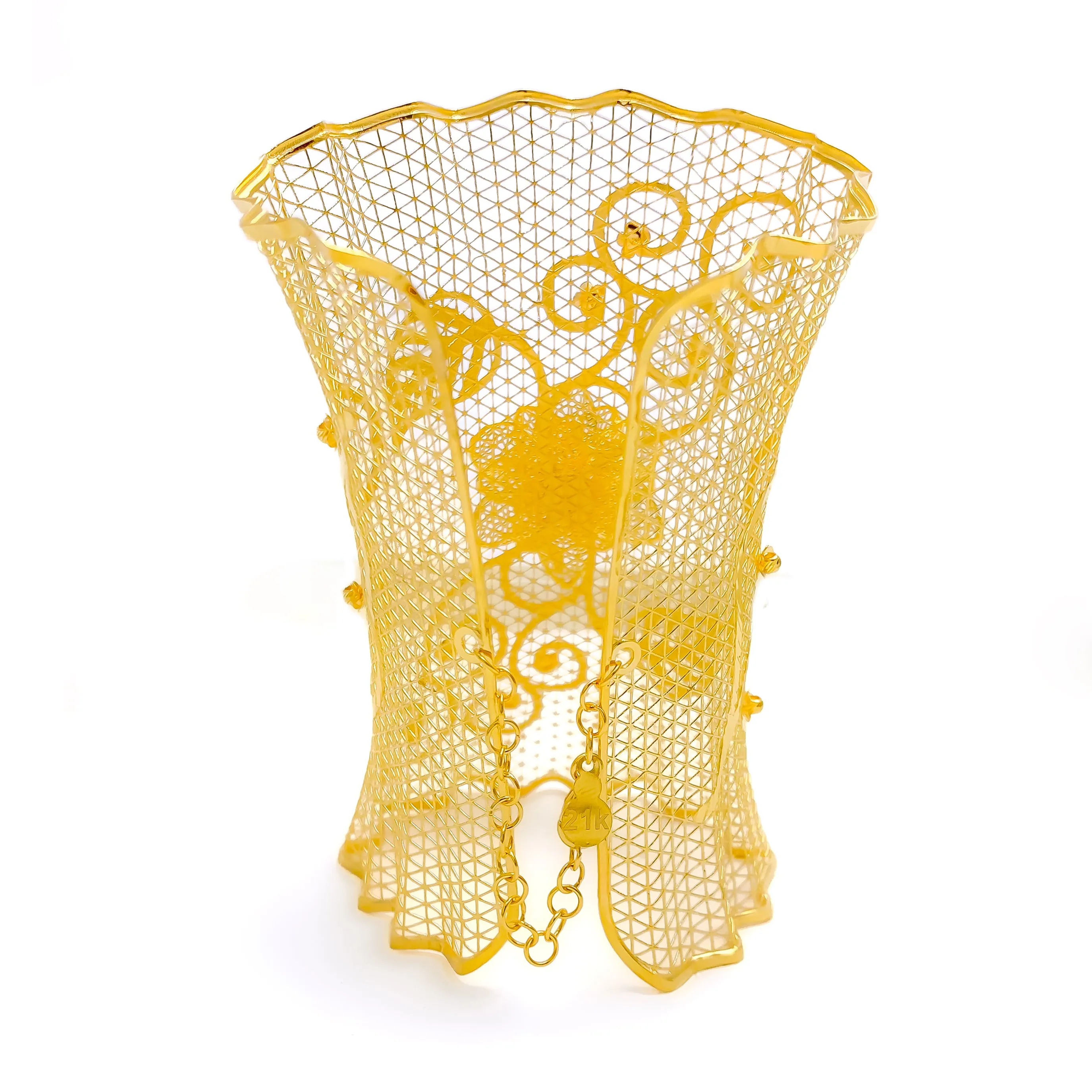 Decadent Netted Floral Vine 21K Gold Bangle Bracelet