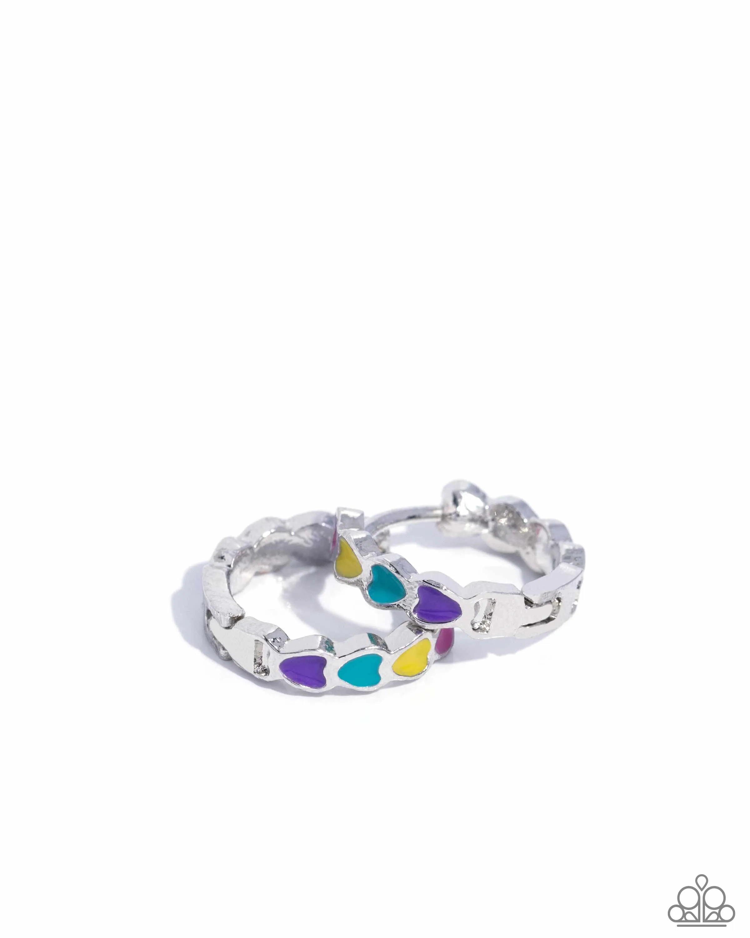 Delicate Dalliance - Multi - Colorful Heart Paparazzi Hinge Hoop Earrings