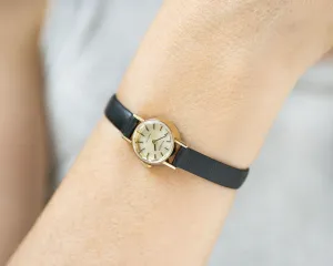 Delicate women's watch Tissot Saphir gold plated, chic lady wristwatch vintage, micro-watch lady jewelry gift classic, premium leather band