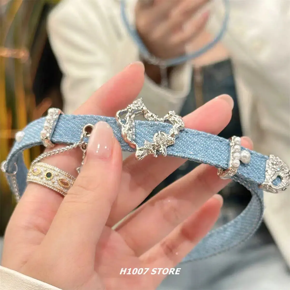 Denim Punk Heart Choker Necklace
