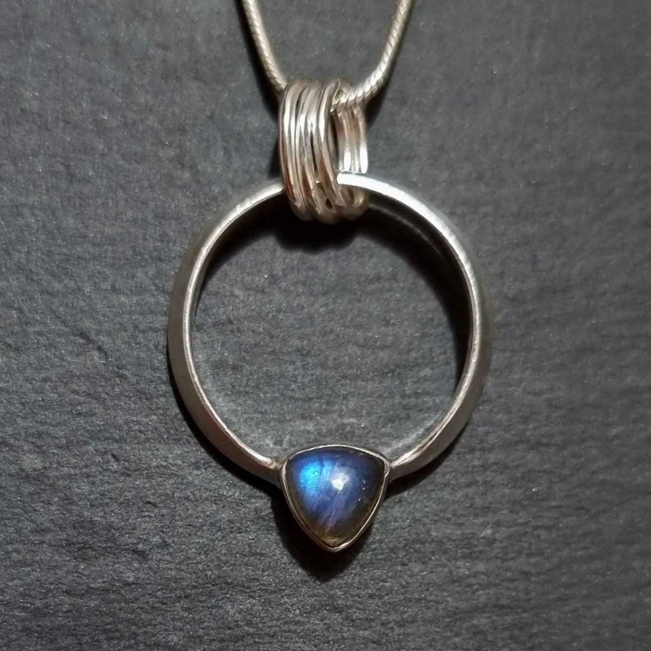 Designer Round Sterling Silver Labradorite Pendant, P2LAB