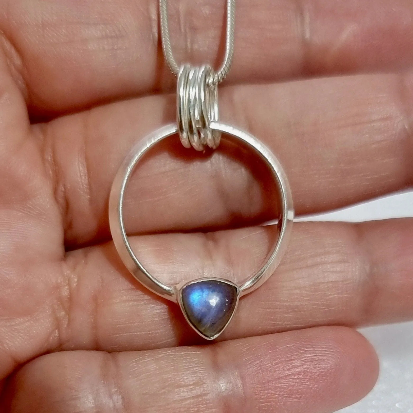 Designer Round Sterling Silver Labradorite Pendant, P2LAB