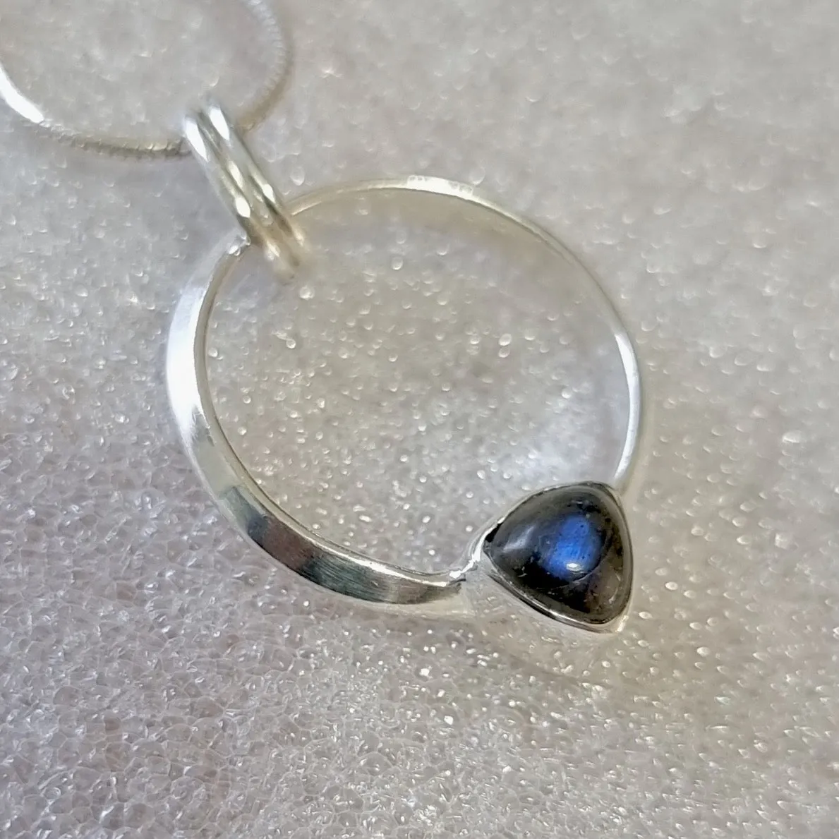 Designer Round Sterling Silver Labradorite Pendant, P2LAB