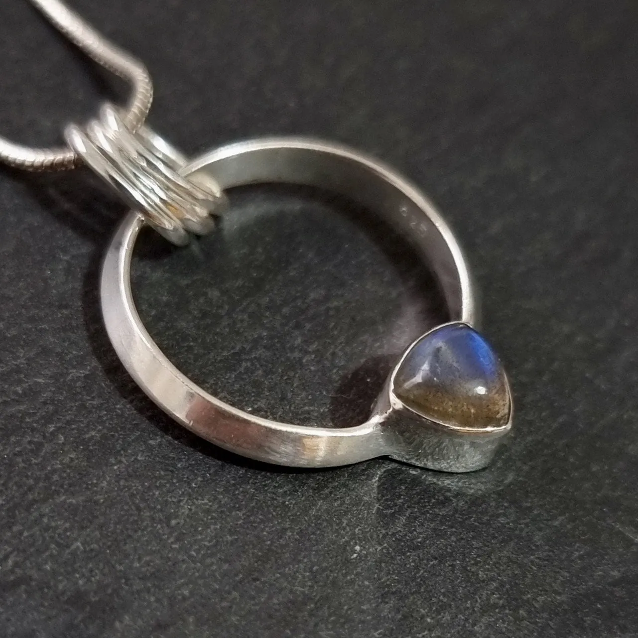 Designer Round Sterling Silver Labradorite Pendant, P2LAB