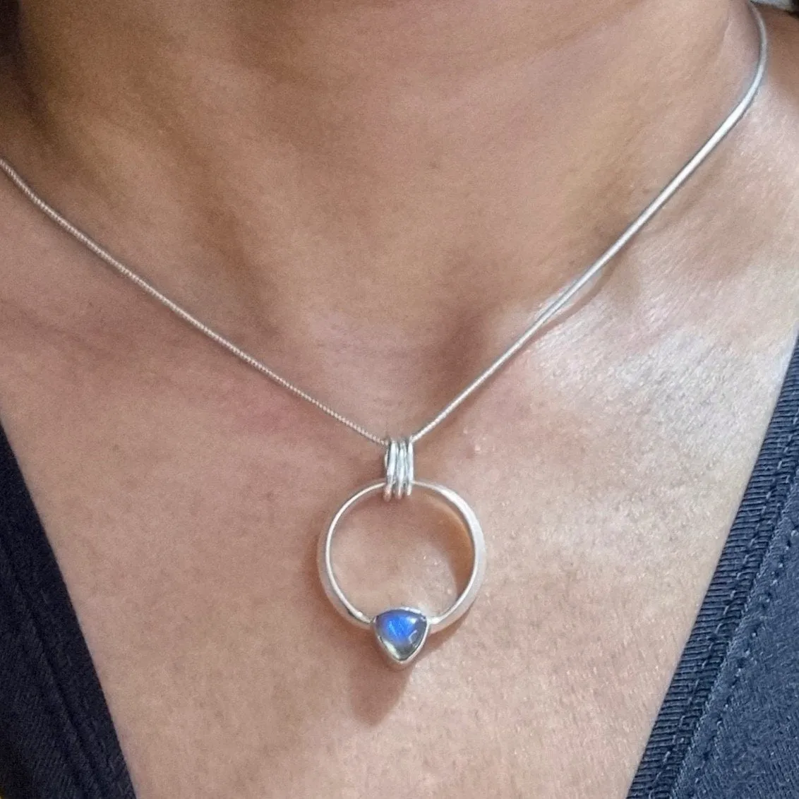Designer Round Sterling Silver Labradorite Pendant, P2LAB