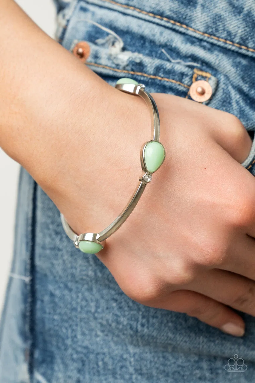 Dewdrop Dancing - Green - Teardrop Bead White Rhinestone Paparazzi Bangle Bracelet
