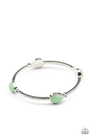 Dewdrop Dancing - Green - Teardrop Bead White Rhinestone Paparazzi Bangle Bracelet