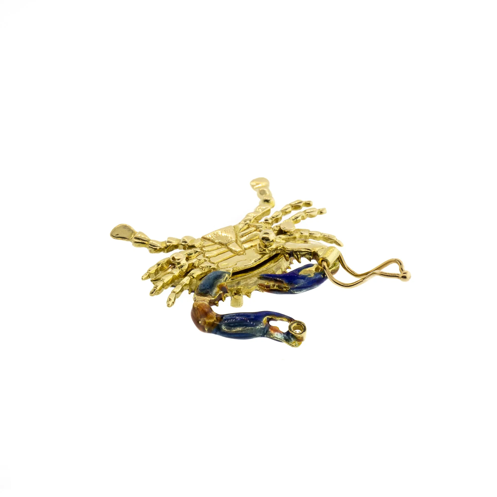 Diamond & Blue Enamel 18K Yellow Gold Crab Pendant Enhancer