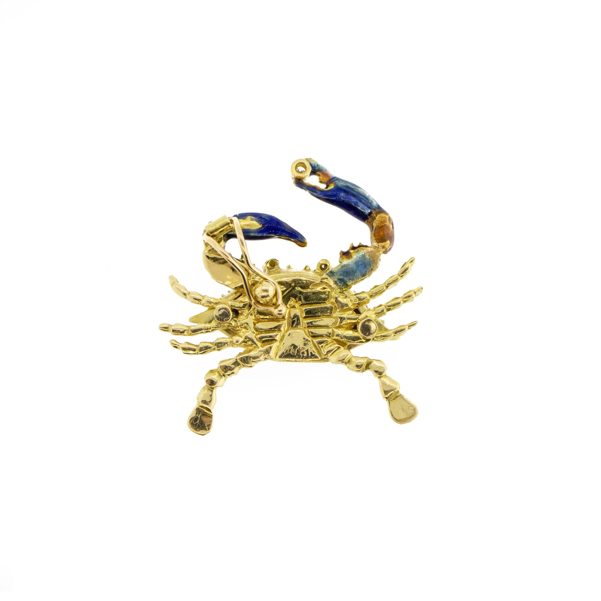 Diamond & Blue Enamel 18K Yellow Gold Crab Pendant Enhancer