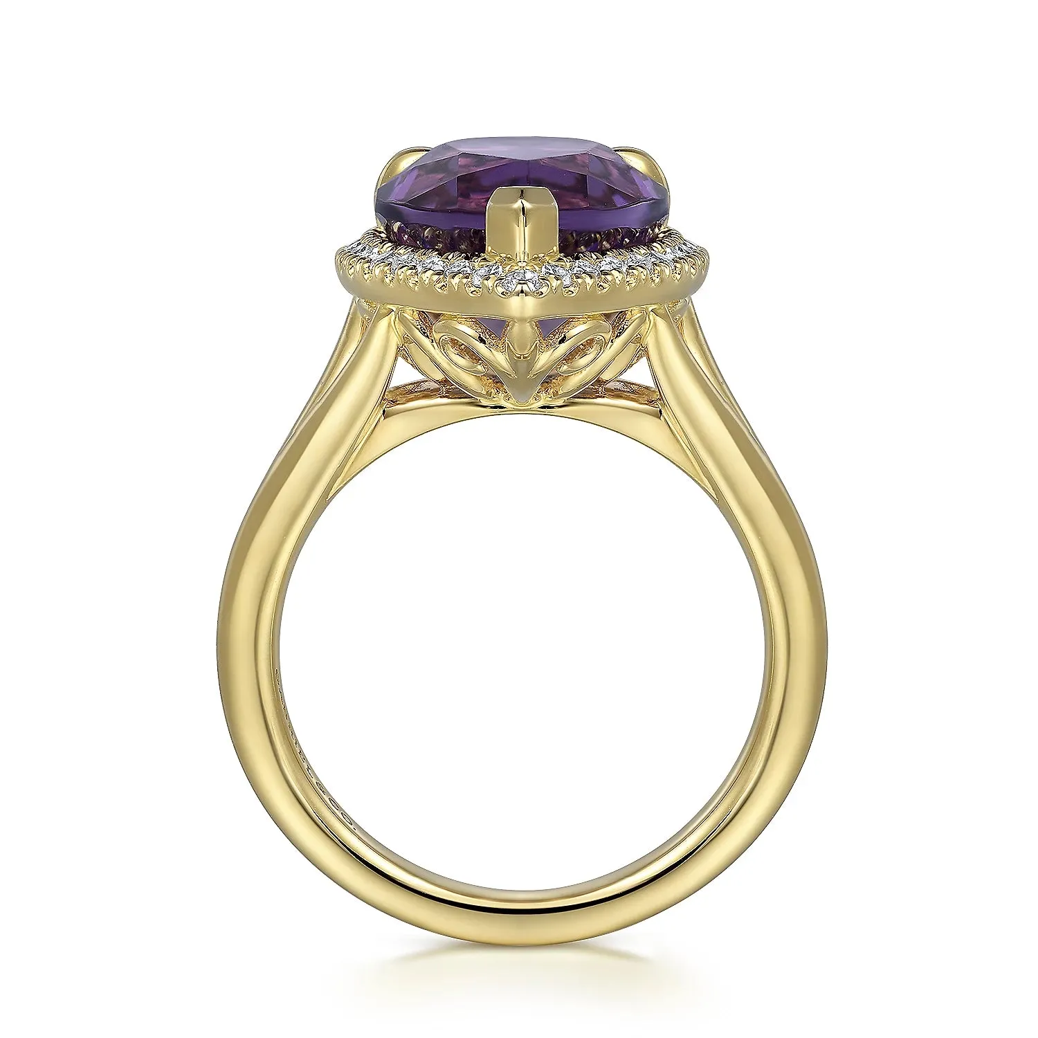 Diamond and Flat Pear Shape Amethyst Ladies Ring
