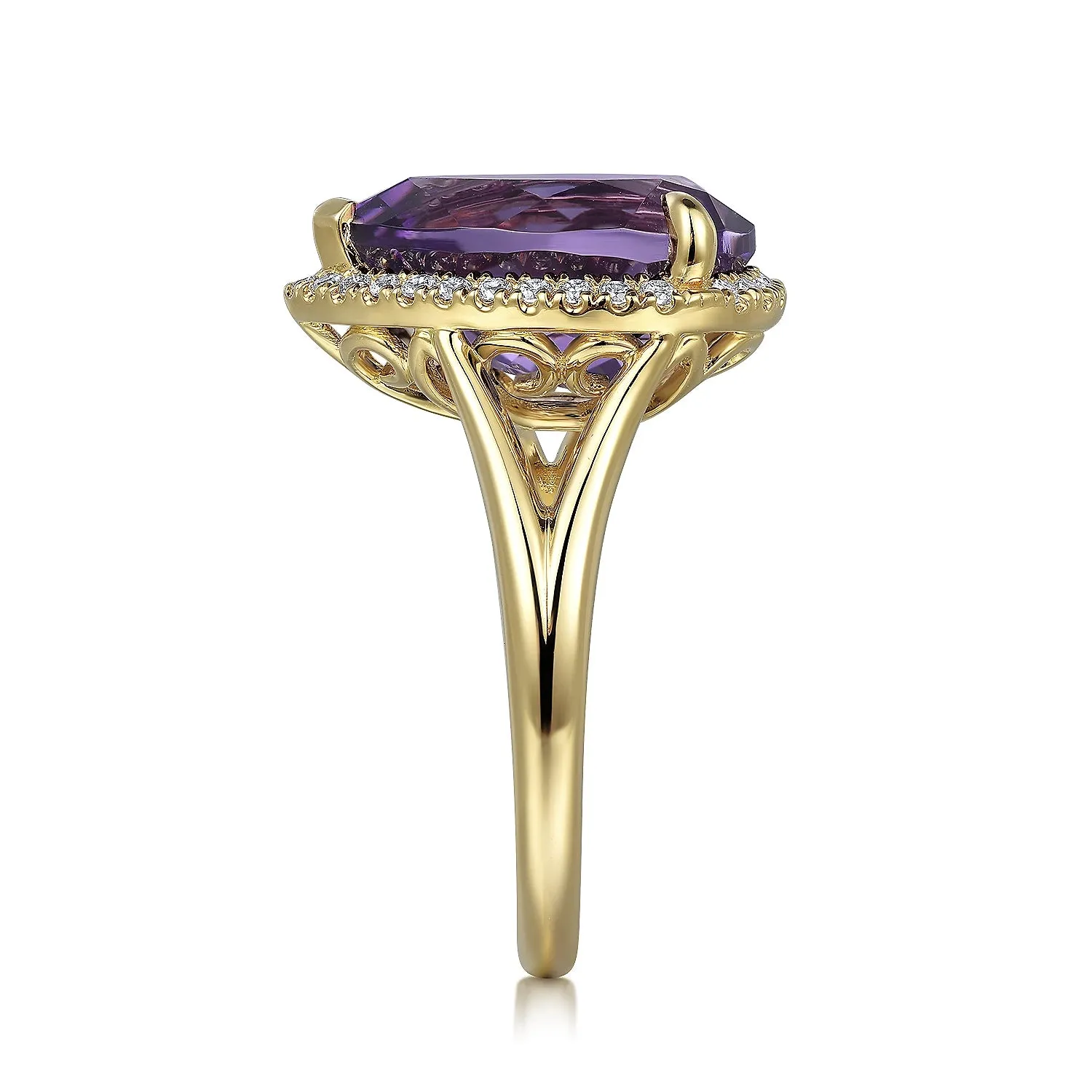 Diamond and Flat Pear Shape Amethyst Ladies Ring