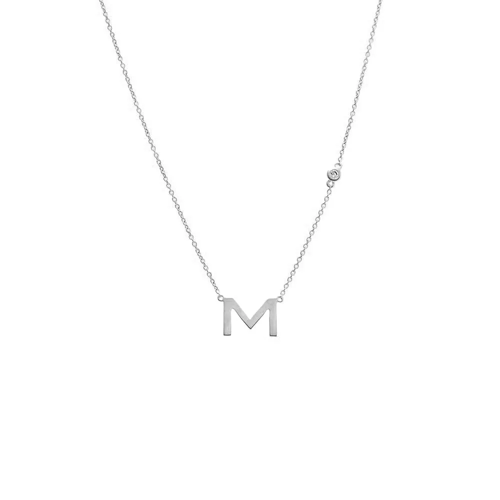 Diamond Bezel X Solid Initial Necklace 14K