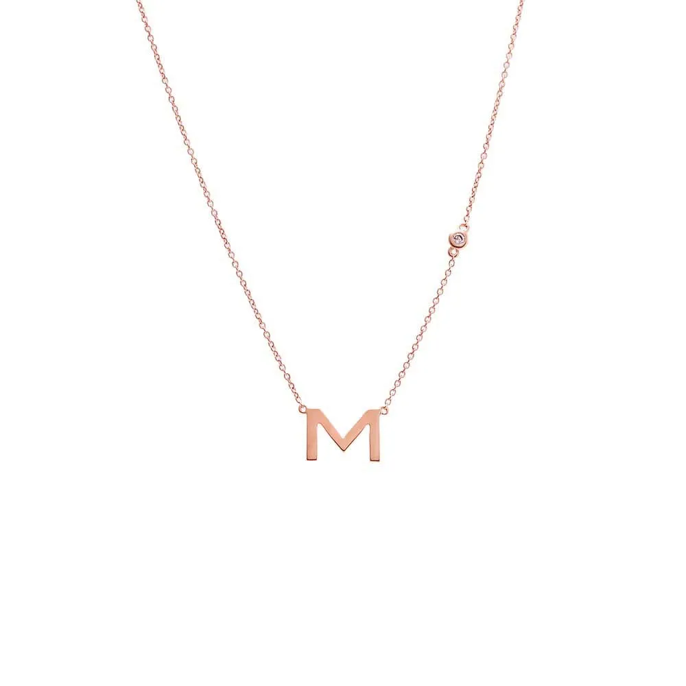Diamond Bezel X Solid Initial Necklace 14K
