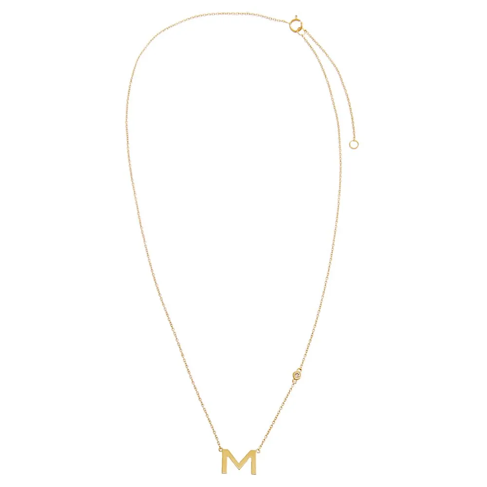 Diamond Bezel X Solid Initial Necklace 14K